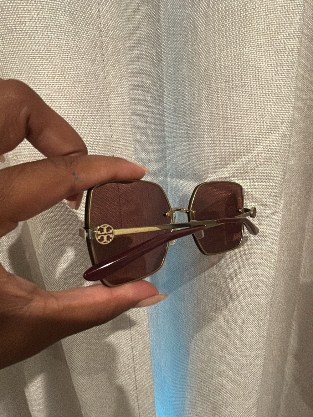 Tory Burch Burgundy Square Sunglasses with Gold Trim